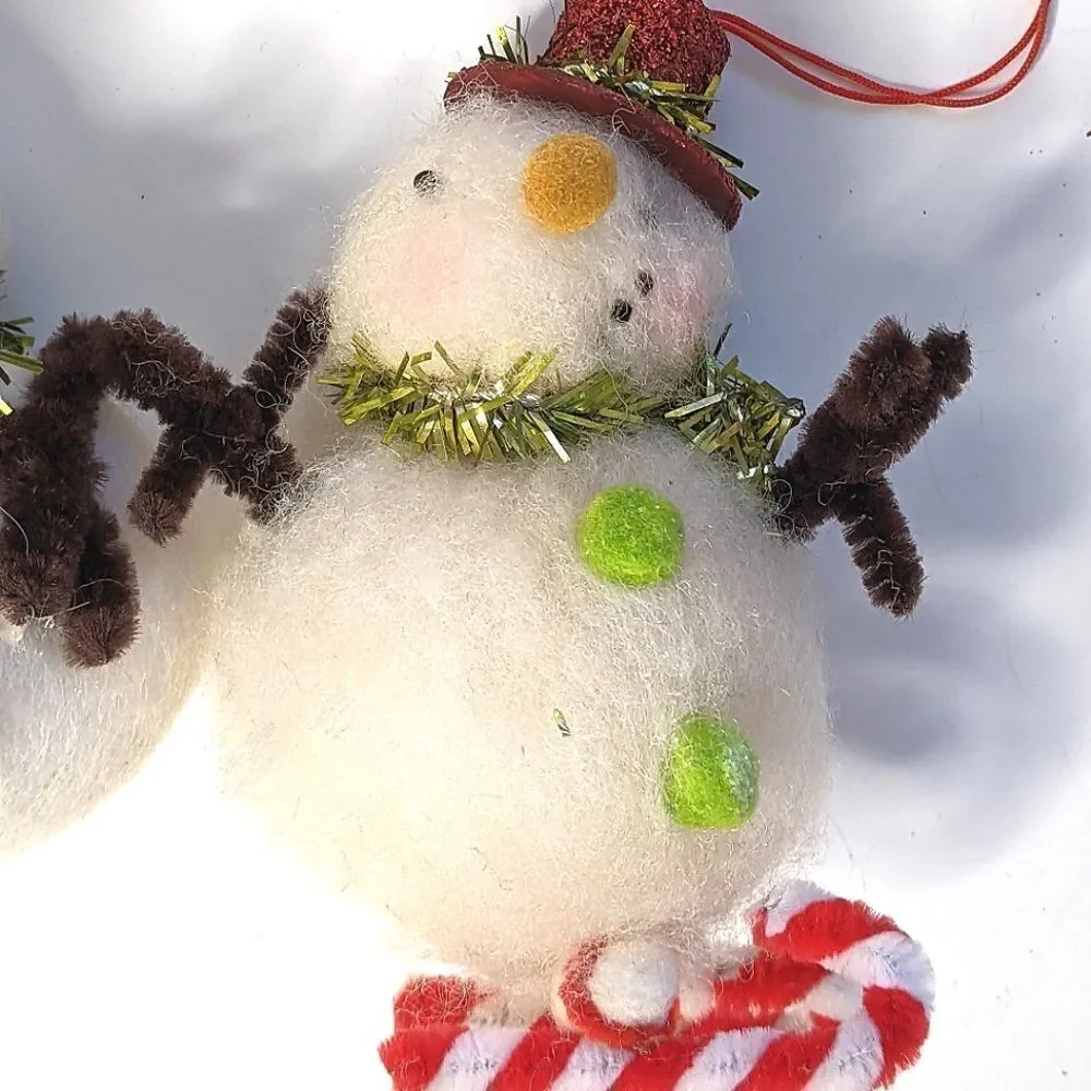 Set Of Three Fluffy Little Snowmen Christmas Tree Ornaments